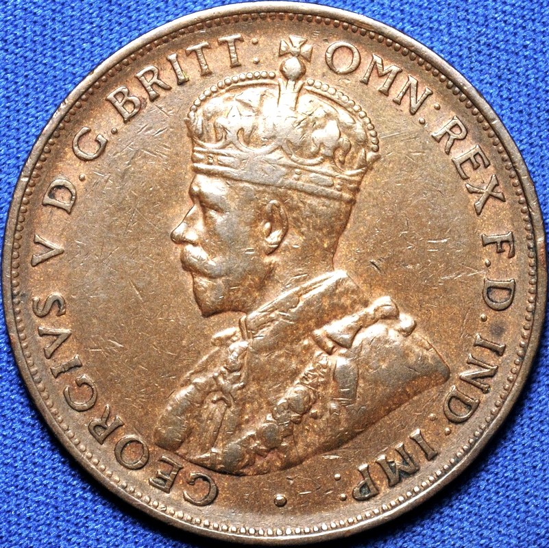1921 Australian Penny, London obverse, 'about Very Fine'